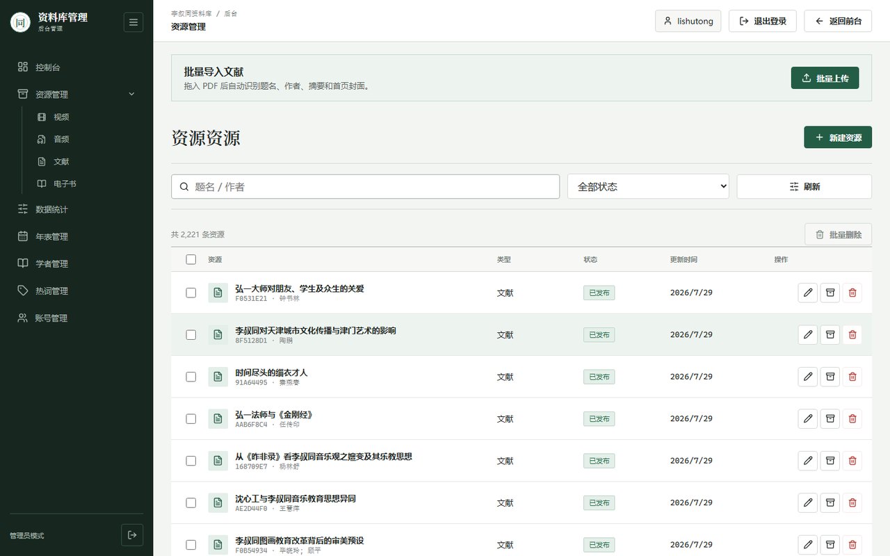 后台 · 资源管理 — 2,221 条文献批量导入与状态管理