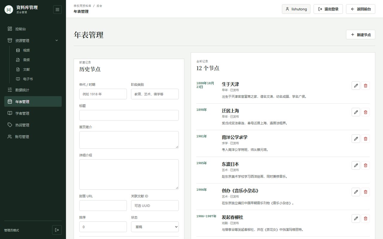 后台 · 年表管理 — 生平节点与阶段类别维护